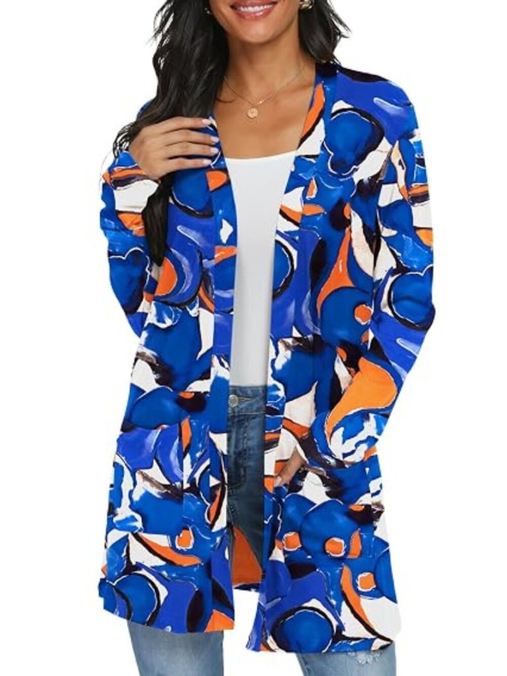 Womens Lightweight Long Sleeve Cardigan w/Pockets Bright Blue/Orange Sz.4X NWT